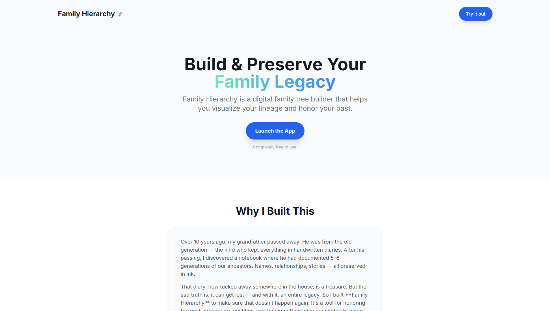 Screenshot of an Family Hierarchy project